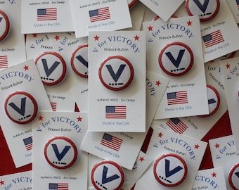 Bulk Quantity V for Victory Pinback Button
