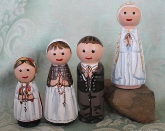 Fatima Children and Our Lady of Fatima Peg Dolls - Set of 4 Large 3.5" size
