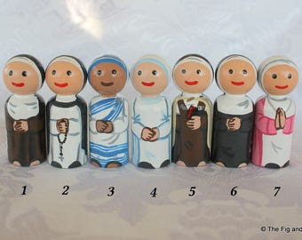 Catholic Nun Peg Doll - Choose One - Benedictine, Carmelite, Dominican - 2 1/4" Small Size