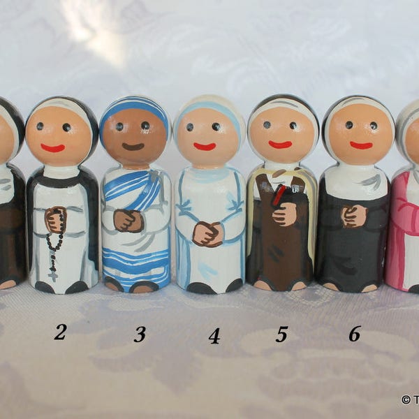 Catholic Nun Peg Doll - Choose One - Benedictine, Carmelite, Dominican - 2 1/4" Small Size