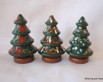 Set of Three Hand-Painted Wood Christmas Trees 3" Size