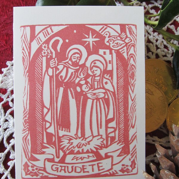 Nativity Christmas Notecards - Set of six hand printed linocut cards