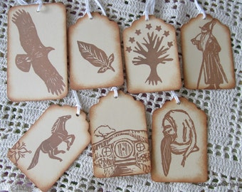 Tolkien Tags Sepia Tone Pack - Handstamped Set of Seven from hand carved stamps