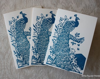 Peacock Easter Notecards - Set of six hand printed linocut cards