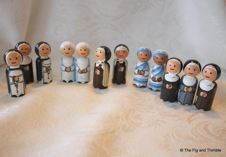 Catholic Nun Peg Doll Choose One Benedictine, Carmelite, Dominican 2 1/4 Small Size image 10