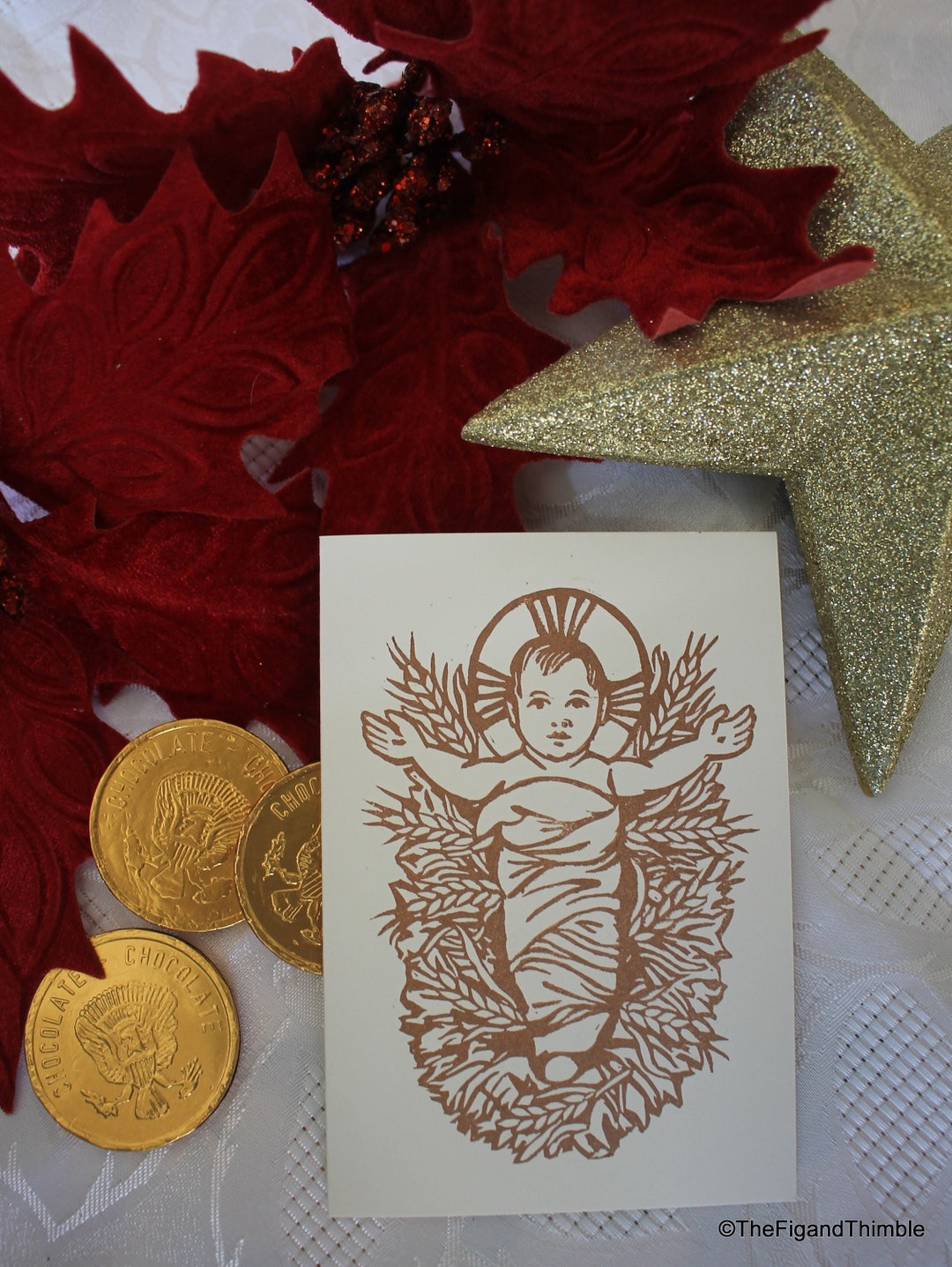 Linocut Jesus Infant Jesus Christmas Notecards - Set of Six Hand Printed Linocut ...
