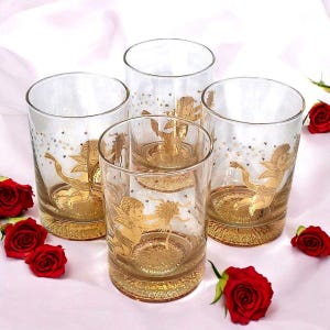Four Culver Gold Cherub Tumblers Double Old Fashioned