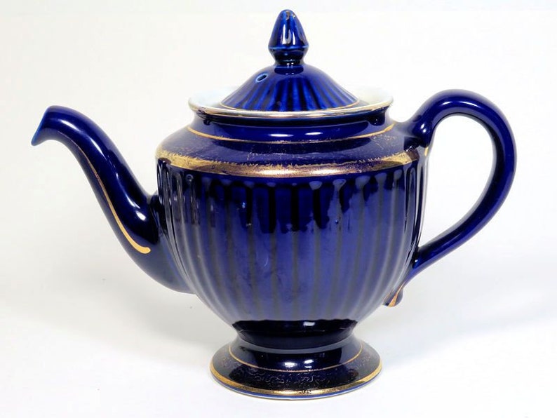 Hall Cobalt Los Angeles Fluted Teapot Etsy