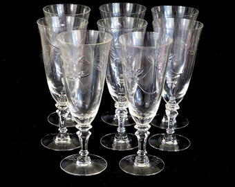 Eight Crystal Wine Glasses Simple Leaf Pattern