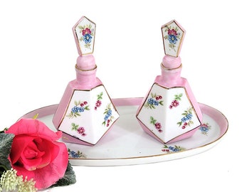 A Pair of Porcelain Perfume Bottles with Tray