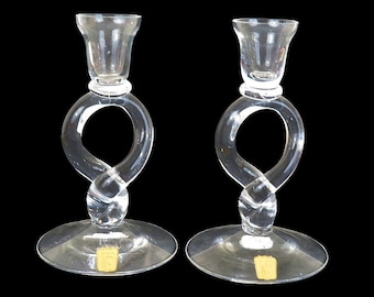 A Pair of Swedish Glass Twist Candle Holders Johans Fors