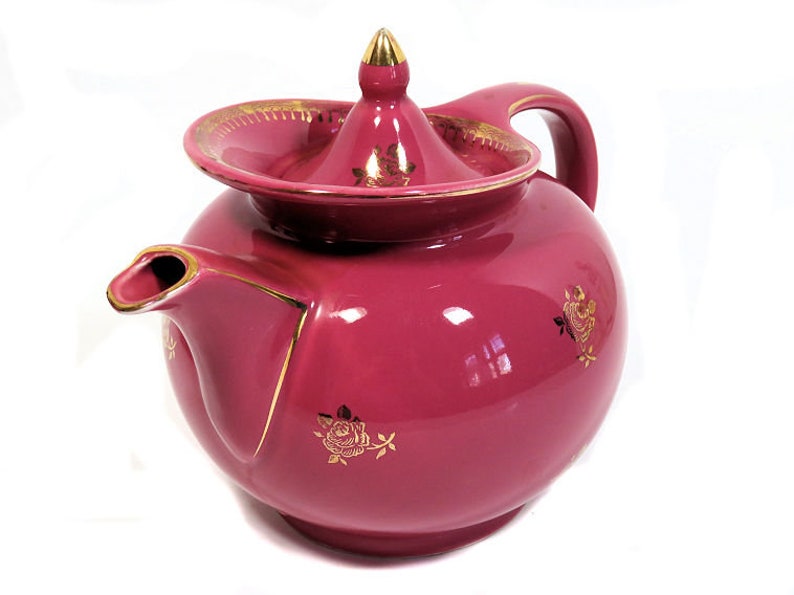 Hall Art Deco Camille Windshield Teapot Mauve and Gold