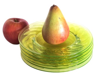 Six Vaseline Glass Swirl Salad plates