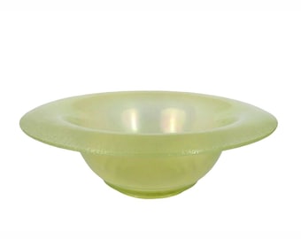 Vintage Iridescent Vaseline Stretch Glass Curved Rim Bowl