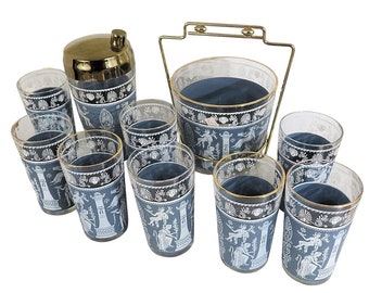 MCM Jeanette Hellenic Corinthian Barware Set Blue