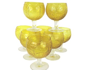 Eight Taste Setter by Sigma Secla Golden Yellow Cabbage Pattern Goblets