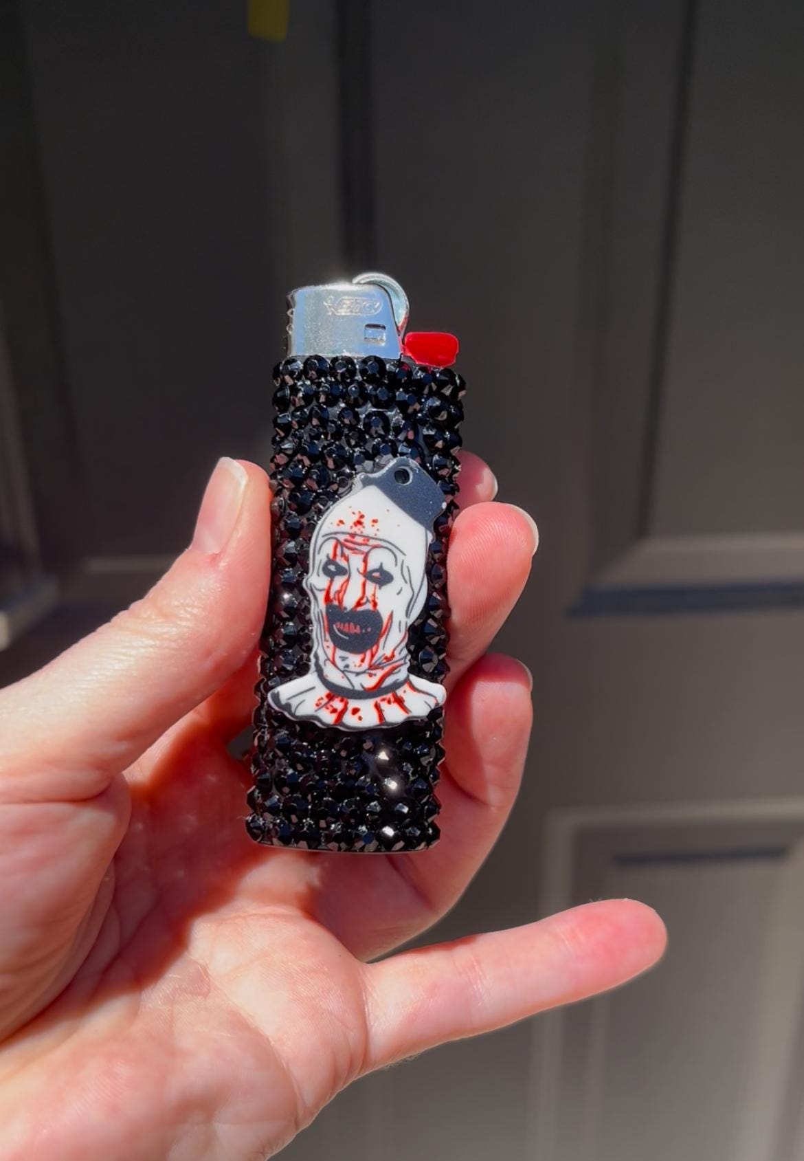 Terrifier Art the Clown Bedazzled Black Lighter with Rhinestones Customizable with name | Girly Smoking Accessories | Horror Accessories
