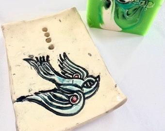 Blue Bird Soap Dish-ceramics, soap,stars,atlanta,rockabilly