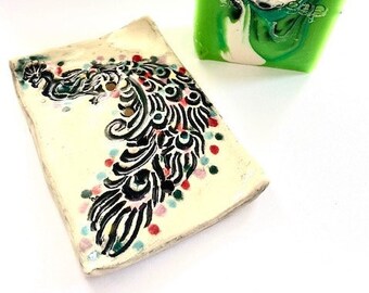 Peacocks Soap Dish-ceramics, soap,stars,atlanta,birds,home decor