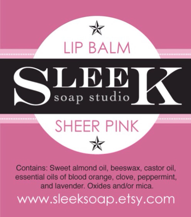 Sheer Pink Lip Balm,Skincare, makeup, lip gloss, beeswax, blood orange, peppermint, clove, almond oil, glitter, pink, shimmer, lavender image 1