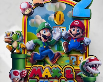 Mario - Luigi | Custom Name & Age | video games Birthday Decoration