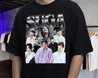 Suga Retro Throwback-t-shirt, unisex-t-shirt med 90-talsstil, vintage K-pop-topp med grafisk design, exklusiv present i begränsad upplaga