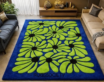 Hand-Tufted Wool Floral Rug | Blue & Green Modern Carpet