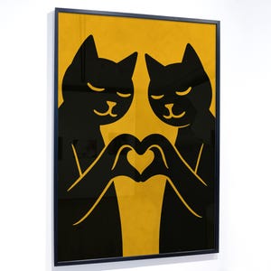 Twofold - Ocra | Stampa artistica su carta opaca | Arte minimalista, decorazione da parete gialla, gatto elegante, regalo per amanti degli animali, design moderno per la casa