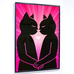 You and No One Else – Romantic Pink Cat Art Print | Bold Feminist Love Poster with Holding Hands | Black Cat Couple | Queer Illustration