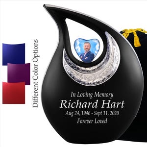 Personalized Photo Matte Black Teardrop Urns for Ashes Adult Male Female - Decorative Funeral Urn - Cremation Urns For Human Adult Ashes