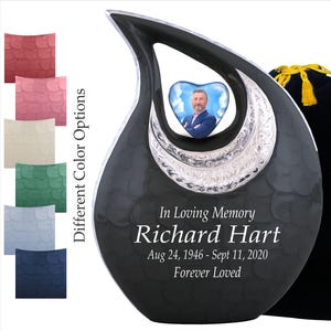 Personalized Photo Black Enamel Teardrop Urns for Ashes Adult Male Female - Decorative Funeral Urn - Cremation Urns For Human Adult Ashes