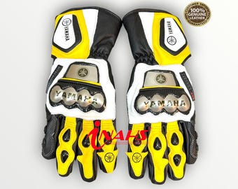Yamaha Motorbike Cowhide Leather Riding Motorcyle Gloves with Protection Available in all Colors & Sizes