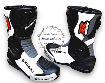 Botas de seguridad de cuero para moto Suzuki Hayabusa, calzado para motociclistas.
