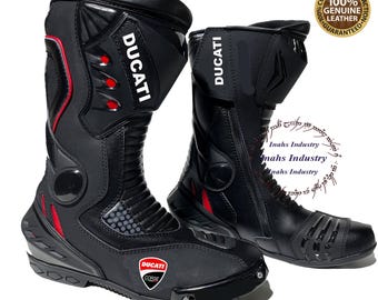 New Full Black Ducati Motorbike Leather Racing Safety Boots Motorcycle Riding Shoes for Bikers