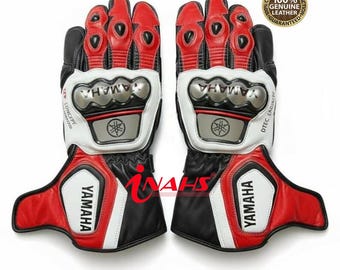 Yamaha Motorbike Cowhide Leather Riding Motorcyle Gloves with Protection Available in all Colors & Sizes
