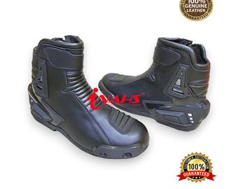 Full Black Half Long Short Model Motorbike Leather Racing Boots Motorcycle Riding Shoes