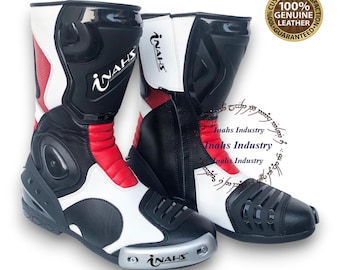 Inahs Motorbike Leather Racing Safety Boots Motorcycle Riding Shoes for Bikers
