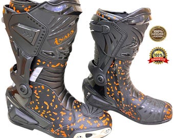Inahs Motorbike Leather Racing Boots Motorcycle Riding Shoes for Bikers