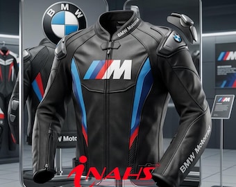 BMW Leather Motorcycle Jacket Black White Racing Riding Suit CE Approved Armor
