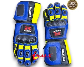 Suzuki Motorbike Cowhide Leather Riding Motorcycle Gloves with Protection