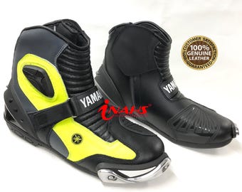 Yamaha Half Long Leather Motorcycle Racing Boots for Bikers, Safety Riding Shoes