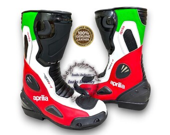 Aprilia Motorbike Leather Racing Safety Boots Motorcycle Riding Shoes for Bikers