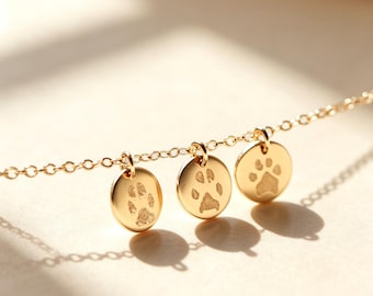 Custom Paw Print Necklace, Multi Pet Memorial Jewelry, Engraved Dog Cat Lover Gift