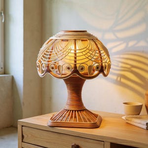 Rattan lampshade handmade table lamp wicker lighting desk lamp bedroom light bedside lamp farmhouse home decor