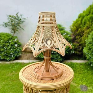 Rattan table lampshade handwoven bedside lamp bamboo lighting rattan table top lamp night light side table vintage lighting