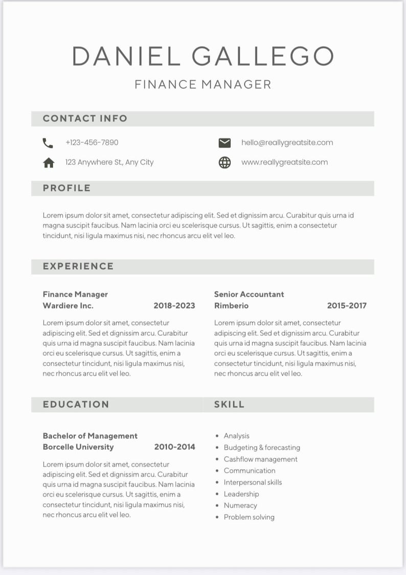 Bachelor Cv Example Professional Cv Template - Etsy