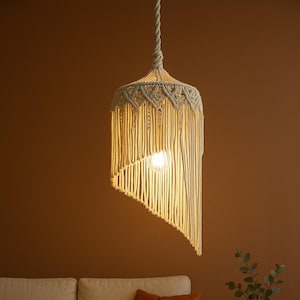 Handmade Boho Macrame Pendant Light Shade: Asymmetrical Design