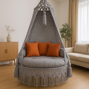 Handmade Macrame Swing Chair | Boho Hanging Hammock for Kids & Adults | Indoor Outdoor Balcony Decor | Garden Rope Swing Seat, Hanging chair