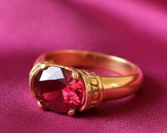 Ovaler roter Rubin-Jubiläumsring, 14K Gelbgold überzogener Weinlese-Versprechens-Brautring, Juli Birthstone Schmuck