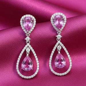 Kolczyki z moissanitem o szlifie gruszkowym i masie 4,10 ct, wiszące kolczyki z diamentami w 14-karatowym białym złocie, elegancki prezent dla niej